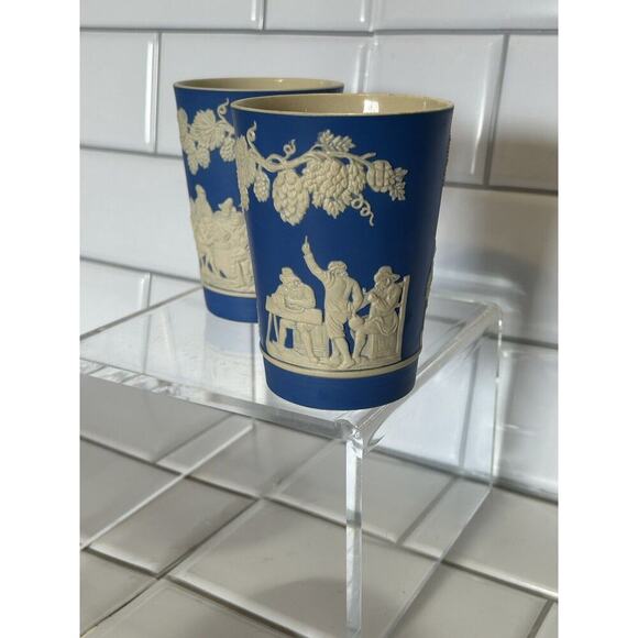 Copeland Spode SP293 Jasper Ware Blue Tumbler 4" Made In England. 2 Vintage Cup - Picture 2 of 13